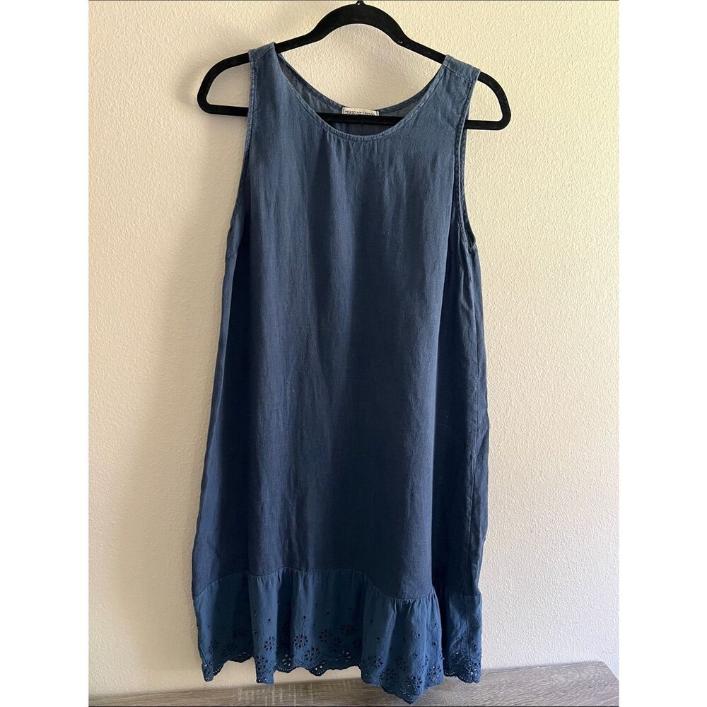 Sleeveless knee length Dress with Eyelet Hem in Denim Blue, small